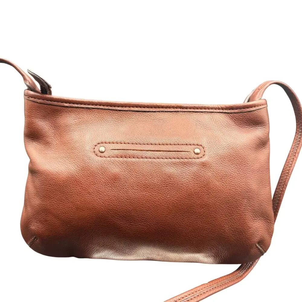 B Makowsky Brown Leather Crossbody Bag Studded Ruched Pocket Purse